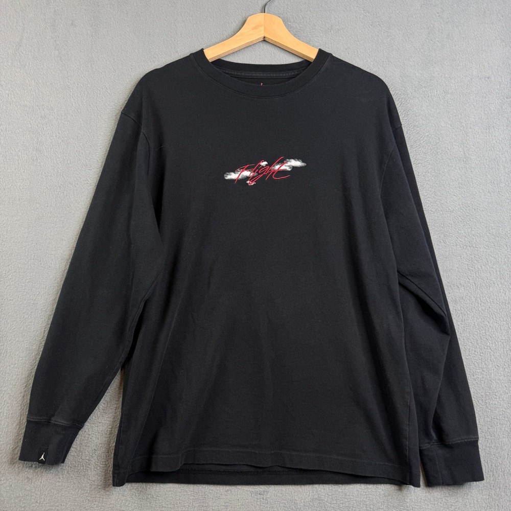 Jordan Mens Flight Long Sleeve Graphic T-Shirt Black Red Size M‎ 100% Cotton